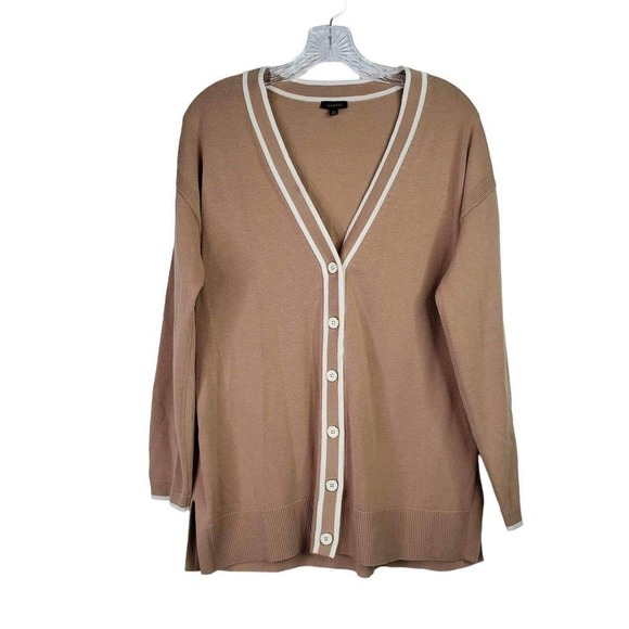 Talbots Button Up Cardigan Sweater Womens Size M Tennis Camel Tan Neutral - Picture 2 of 9